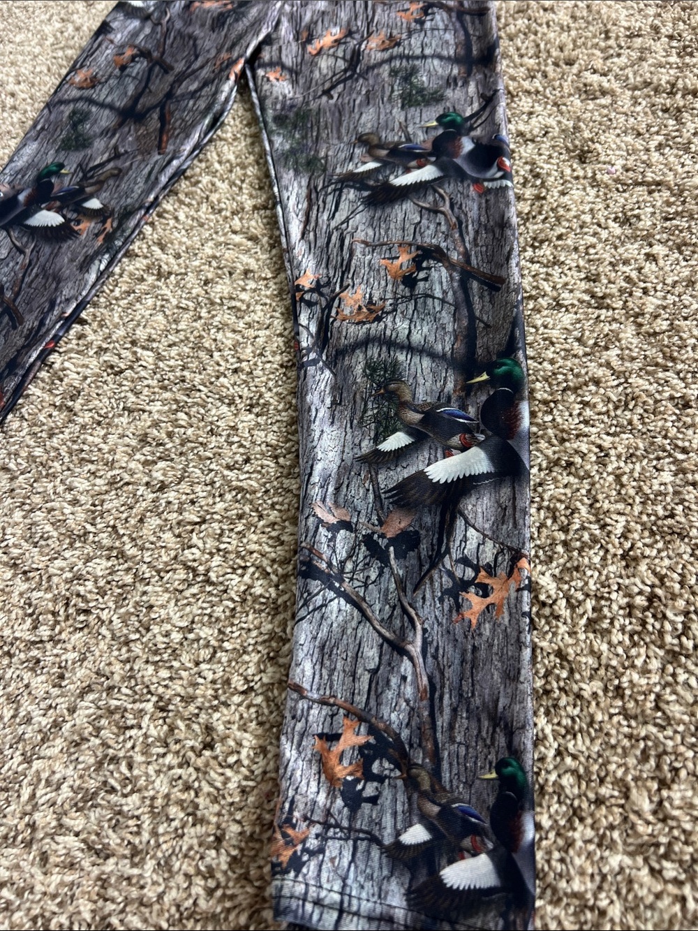 Camouflage Leggings with Ducks - Brown/Green- Wood No size but measures Sz Small - Picture 5 of 10